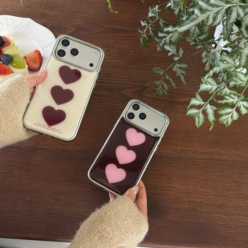 Anti-fall Red-Pink Heart Pattern Epoxy Phone Case For iPhone Case with Snowman Pattern 17, 16, 15, 14, 13, Pro, Promax