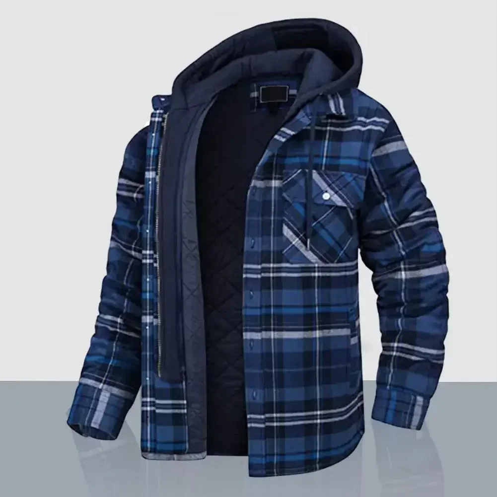 الشتاء الرجال مقنعين سترة Drawcord موضة الرجال سميكة مقنعين القطن يندبروف سترات منقوشة قميص سترات رجالي