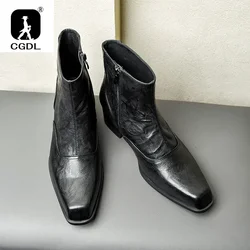 Luxury British Style Mens Boots with Height Handmae Genuine Leather 5 Cm High Heels Winter Warm Fashion Ankle Social Shoes Man
