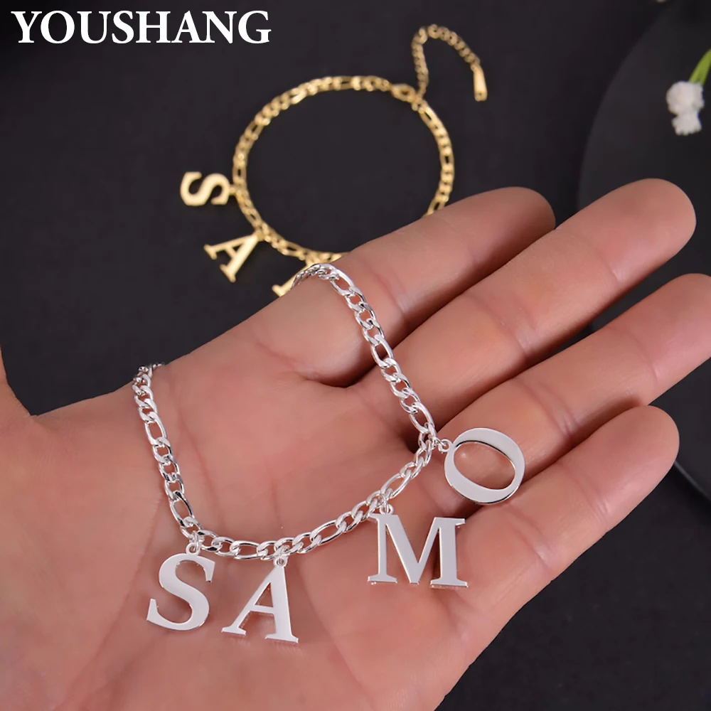 Personalized Stainless Steel Custom Name Bracelet with Capital Letter Pendant Family Couple Memorial Fashion Jewelry Gift
