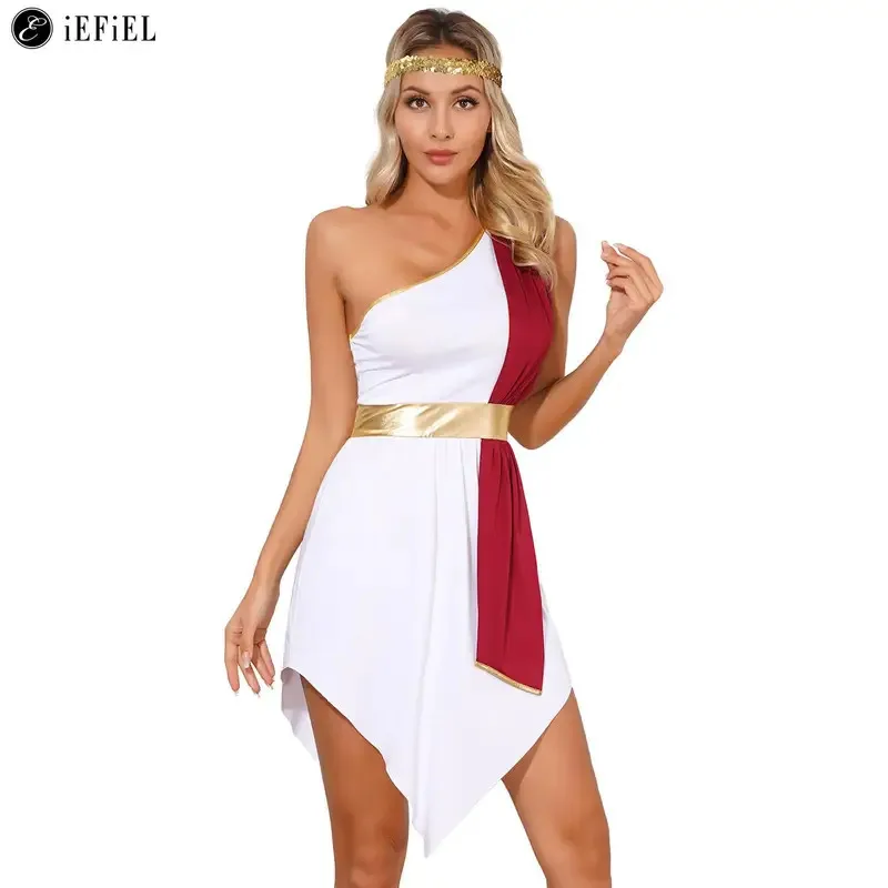 Costume de Toga grec pour femmes, Robe césar du sénateur romain ancien avec couvre-chef, Robe de fête Cosplay d'halloween de l'impératrice impériale