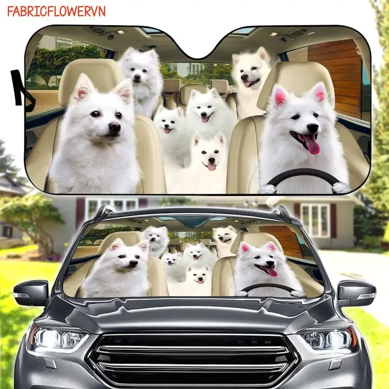 American Eskimo Car Sunshade, American Eskimo Car Decoration, Dog Windshield, Dog Lovers, Dog Car Sunshade, Gift For Mom, Gift F