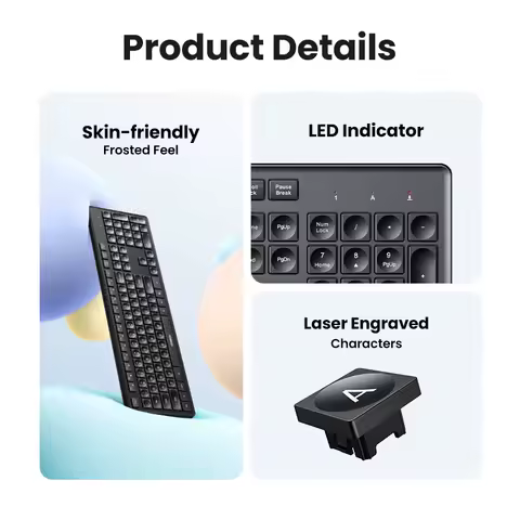 UGREEN Ultra Thin 2.4G Wireless Keyboard 104 Keys Membrane Keyboard with USB Receiver Compact Design Plug &amp; Play for PC Laptop