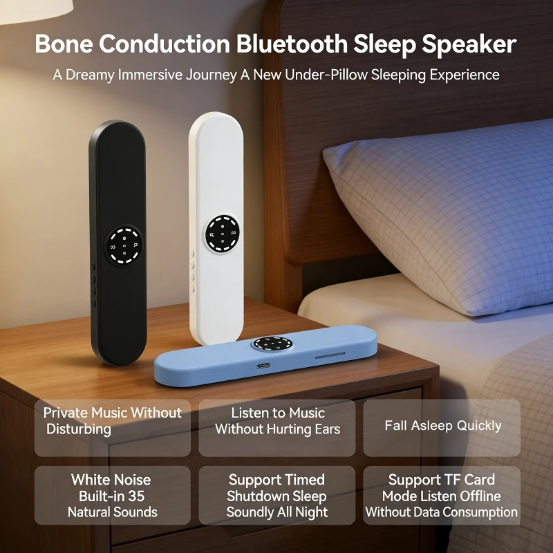 Bone Conduction Bluetooth Sleep Speaker with Display Screen Built-in White Noise TF Card Reading Portable Sleep Aid Device
