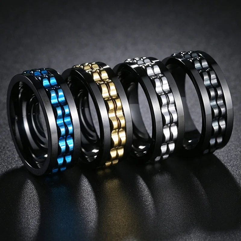 

Fashion Punk Gear Rotating Anxiety Fidget Ring Stainless Steel Chain Spinner Rings For Men Rock Biker Wedding Party Jewelry Gift