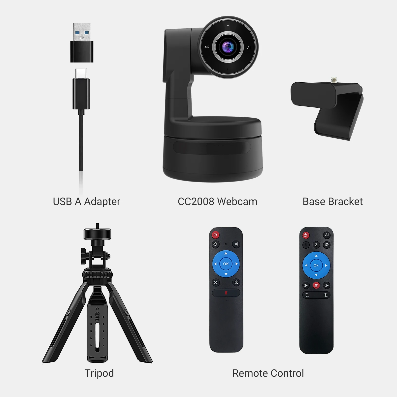 AI Function 4K PTZ Webcam with Mics Camera 3X Digital Zoom Auto Track Focus for Youtube Living Stream Online Meet Video Camera