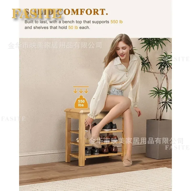 For Home Entrance Solid Wood Shoe Changing Stool Integrated Shoe Rack Bench Durable Storage Seat for Hallway Living Room