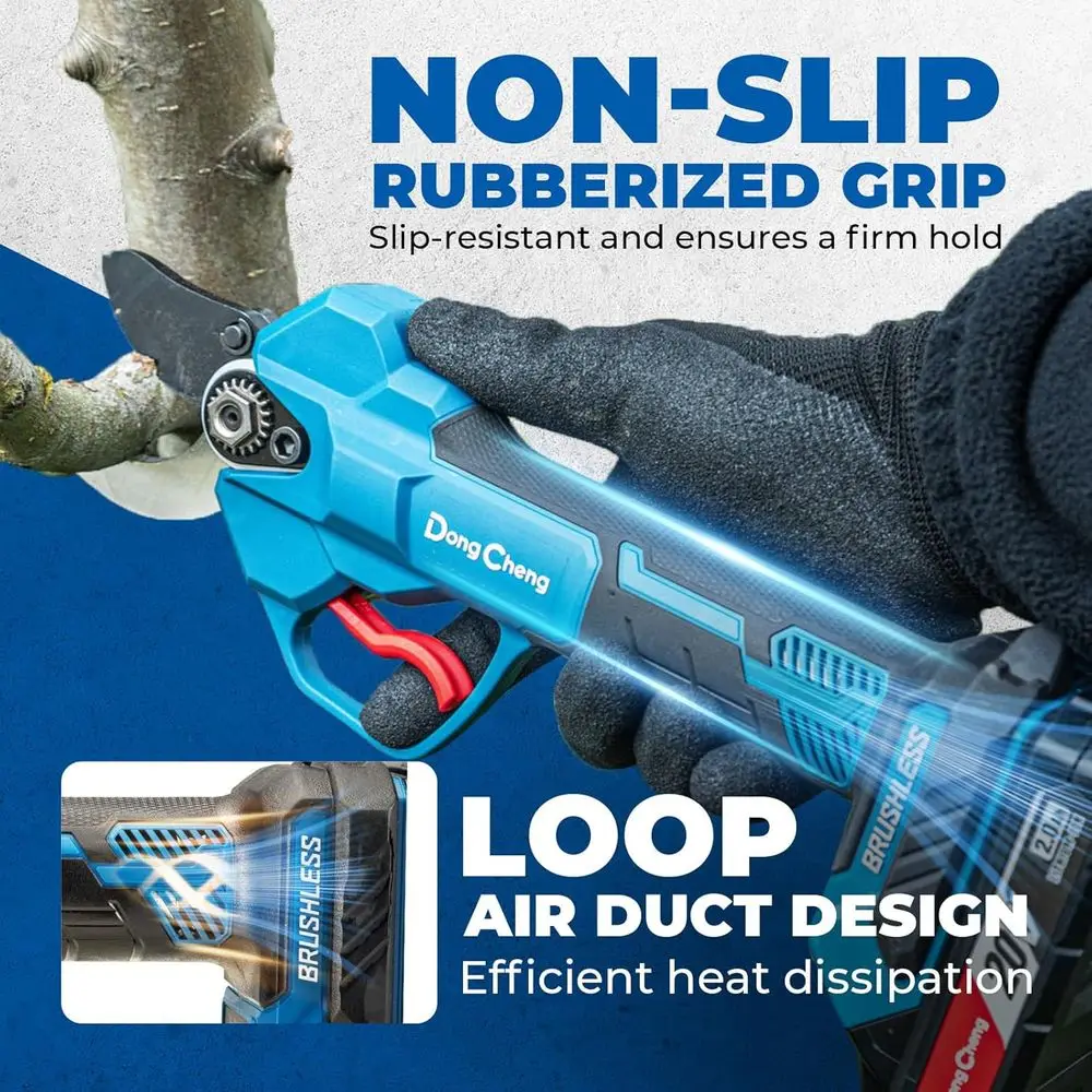 20V Brushless Electric Pruning Shears, 4 Cutting Levels up to 35 mm, Professional Brushless Motor, 2.0 Ah Battery, 2 A Charger,