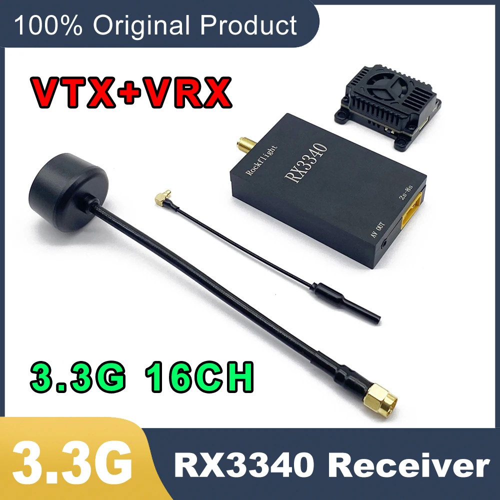 

RockFlight 3.3G 16CH 4W VTX Transmitter with antenna&3.3G VRX Video Transmission Receiver for Long Range Flight FPV Drone Parts