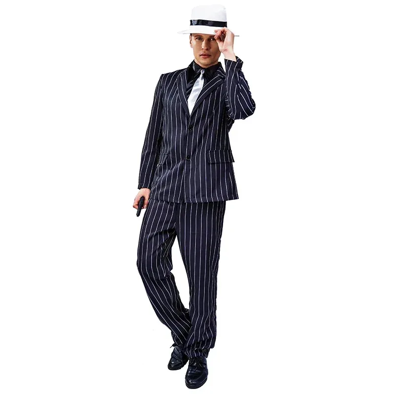 

New Deluxe Men's Gangster Costume Cosplay Party Slim Fit Outfit Handsome Man Cosplay Gangster Costumes For Adult CB56OGFR