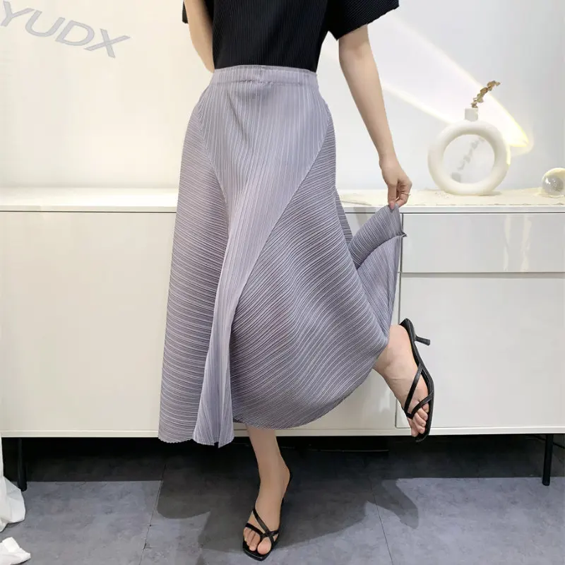 

Miyake Summer Half Skirt 2023 Pleated Skirt Loose Large Size Pair Folded Skirt High Waist Casual Mid-length Fashion Women Skirt