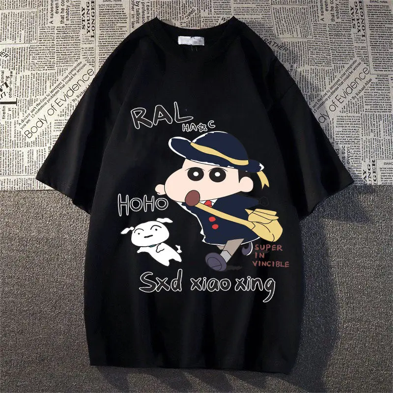 Kawaii Anime Crayon Shin Chan Short Sleeve Bandai Cute Cartoon Creative T Shirt Men Women Summer Casual Slimming Loose Top