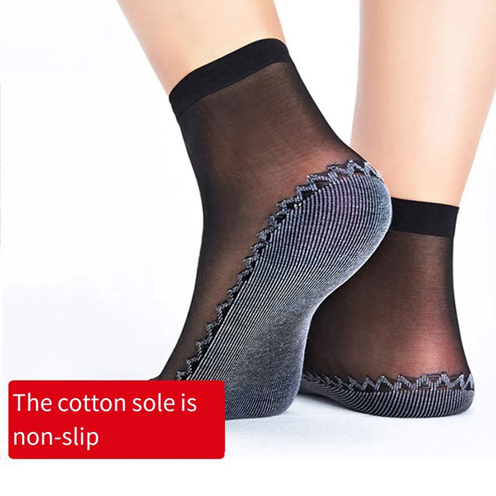 

Women Short Socks Soft Velvet Silk Ankle Sock Spring Summer Non-Slip Transparent Thin Bottom Splice Ladies Breathable Boat Sock