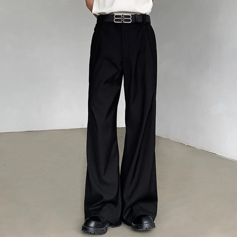 WTHT 패션 남성 솔리드 컬러 플레어 블레이저 팬츠 2025 여름 신상 트렌디 하이웨이스트 와이드 레그 트라우저 남성 2A0833