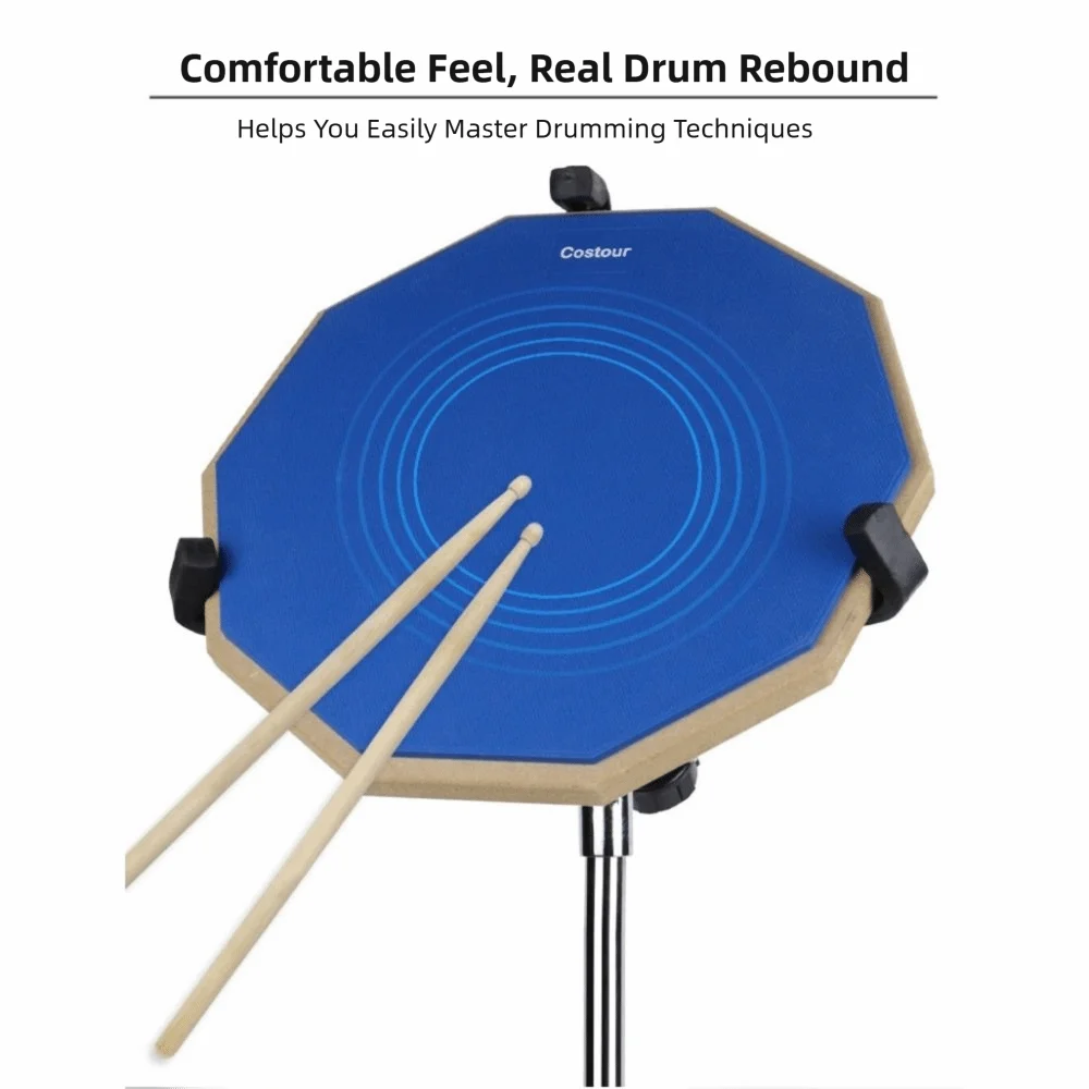 12 Inch Drum Practice Pad Rebound Shock‑Absorbent Silent Practice Drum Pad Anti-slip Professional Snare Stand Dumb Drum Pad