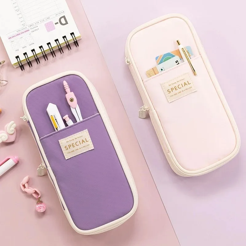 1/2 Piece Kawaii Pencil Case Double Layer Large Capacity Pencil Bag Storage for Office Stationery Storage Box School Supplies
