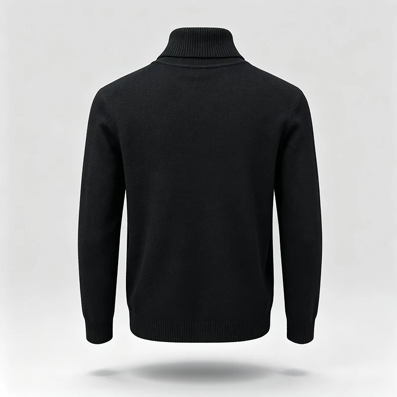 Herren-Strickpullover mit Rollkragen, langen Ärmeln und geripptem Saum und Bündchen, ideal für den urbanen Alltag, den Stadtpendelverkehr, die Freizeit und die kalte Jahreszeit. – Detail 8
