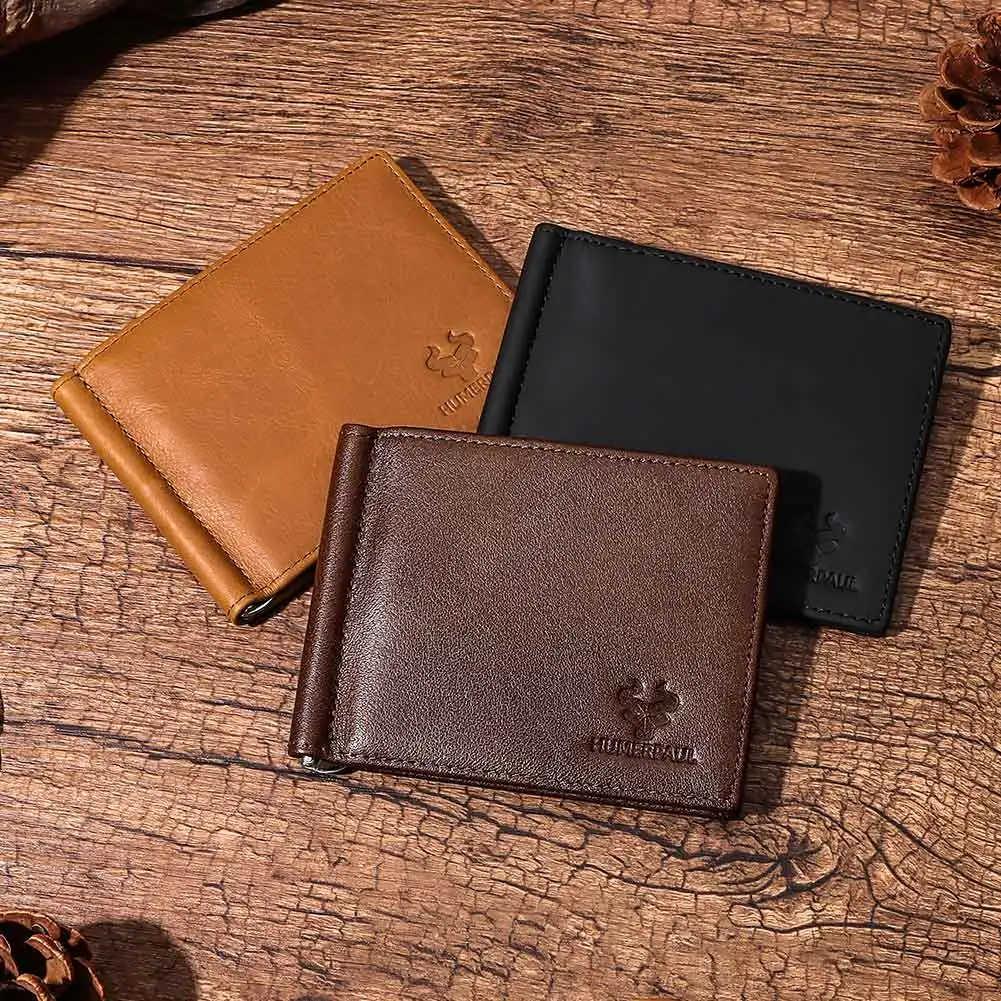 Ultra-thin Men's Money Clip Wallet Vintage Genuine Leather Bifold Card Holder Purse Mini High Quality Male Money Purse Cartera