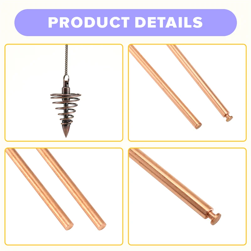 SUNRI-2Pcs مجموعة قضبان التغطيس النحاسية قضبان العرافة الروحية قضيب نحاسي مرن مجموعة قضبان الروح مع قلادة البندول #3