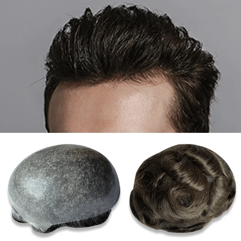 Perruque de cheveux humains naturels pour hommes, prothétique, haute densité, silicone PU, toupet pour hommes, système de remplacement, pièce de cheveux