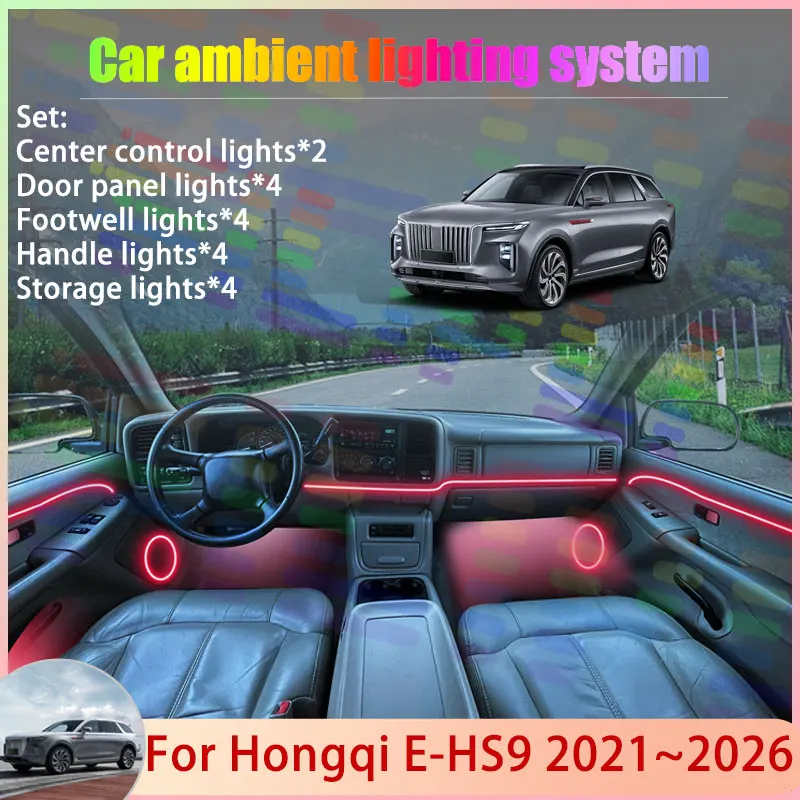 

For Hongqi E-HS9 2021~2026 2022 2023 2024 2025 2/24 in 1 Car Atmosphere Light Lamp RGB Shade Ensemble Streamer Atmosphere Set