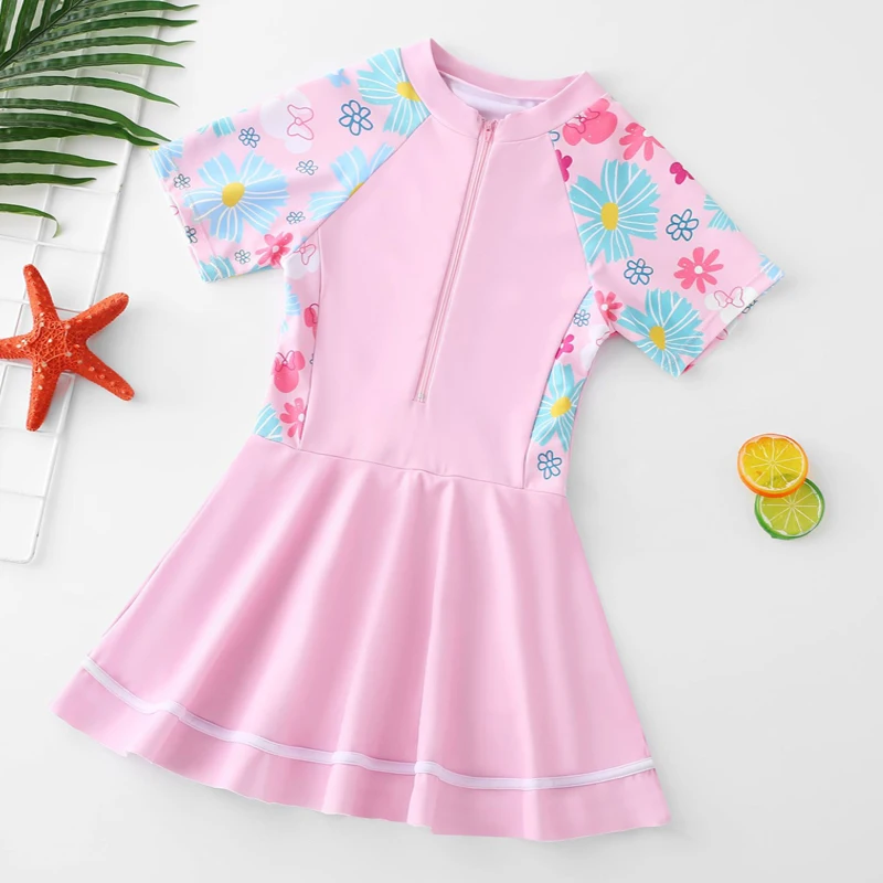 Swimming Suit Girls Zipper Swimmingsuit Girl Kids One Piece Swimsuit Flower Patchwork Swimming Suit For Girls image 6