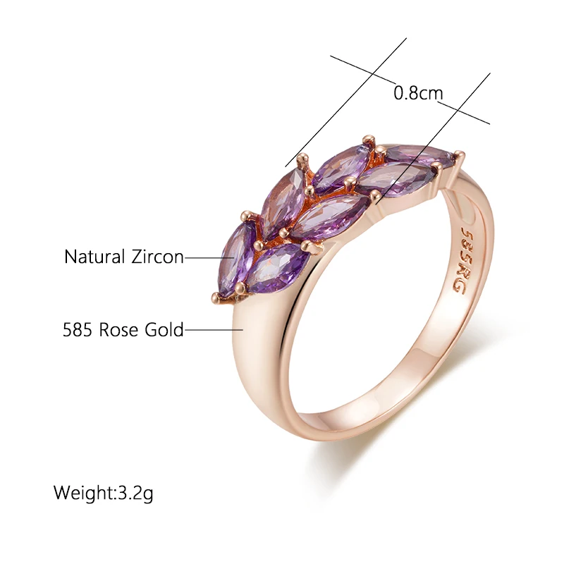 SYOUJYO Fine 585 Gold Color Rings For Women Purple Leaf Natural Zircon Trendy Jewelry Luxury Rings