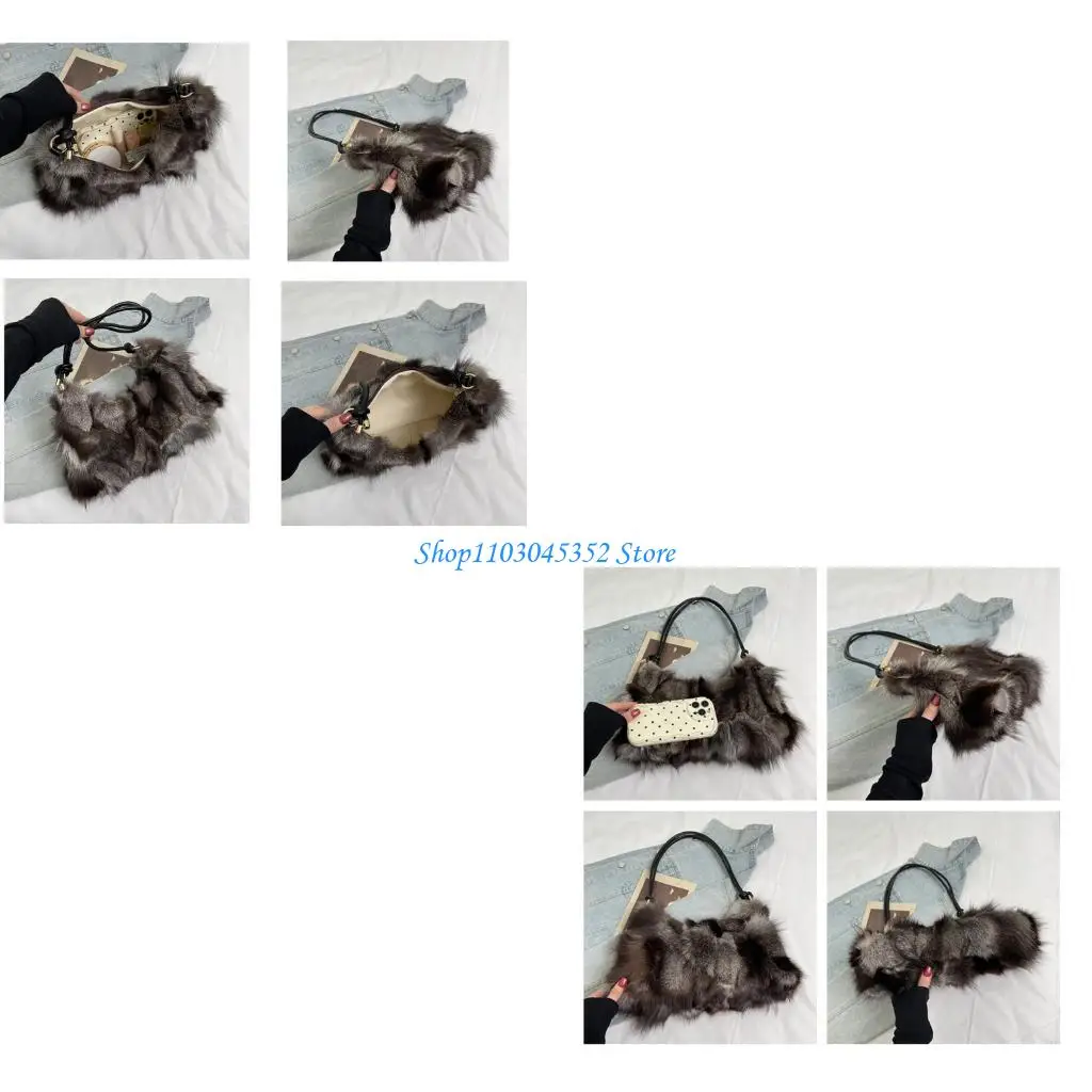 

Elegant Long Plush Faux Furs Underarm Bag Stylish Patchwork Detailing Practical Friendly Handbag Perfect For Fall Winter