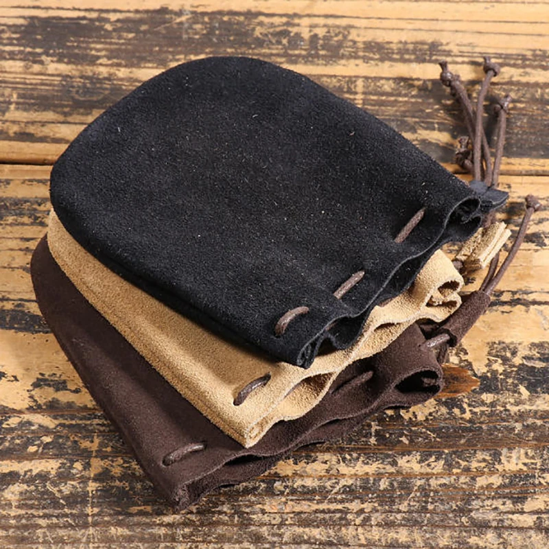 Genuine Leather Coin Purse Men Women Vintage Small Coin Wallet Hard Leather Money Pocket Drawstring Storage Bag