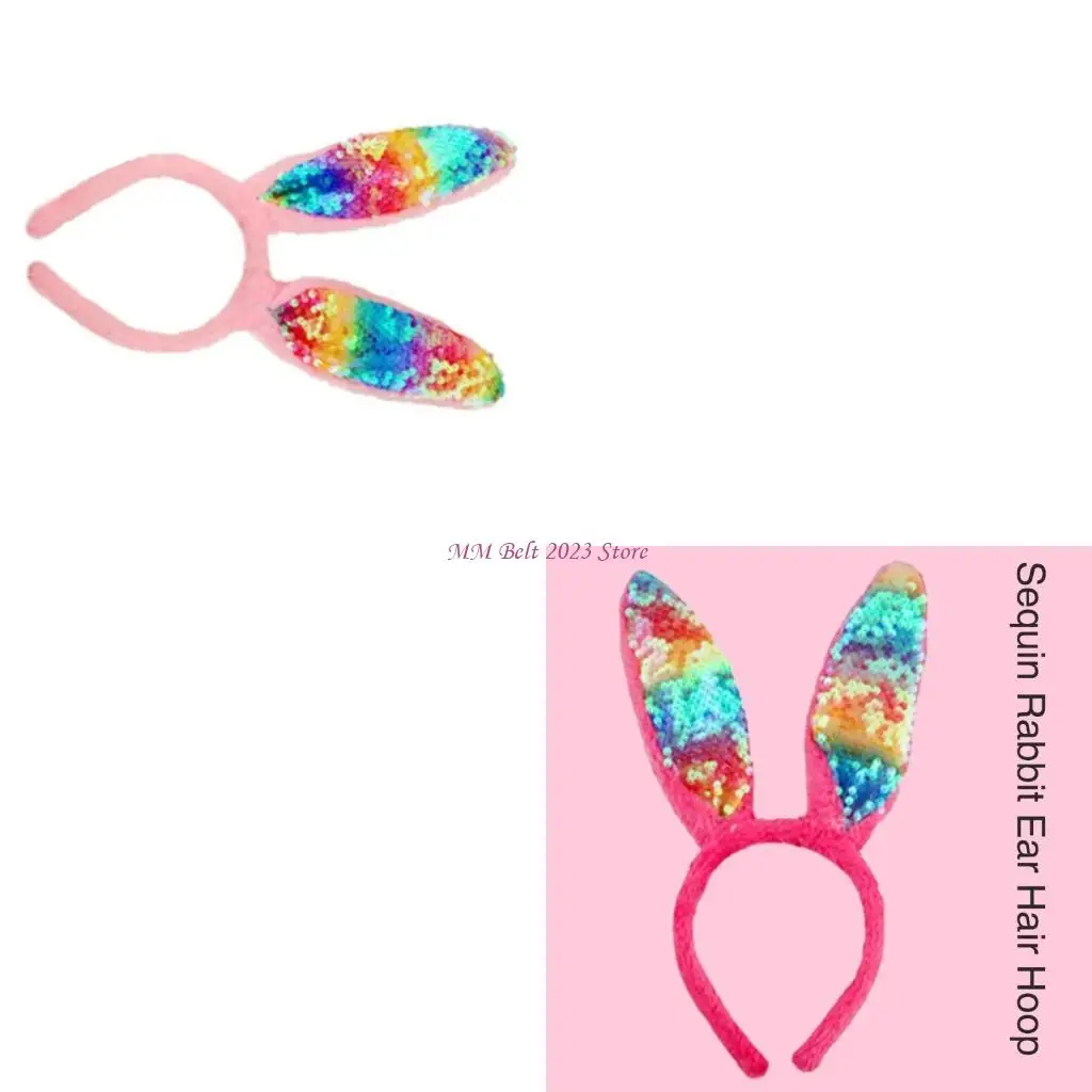 

49ME Movie Enthusiasts Sequins Rabbits Ear Hairband Colorful Adult Role Play Headbands