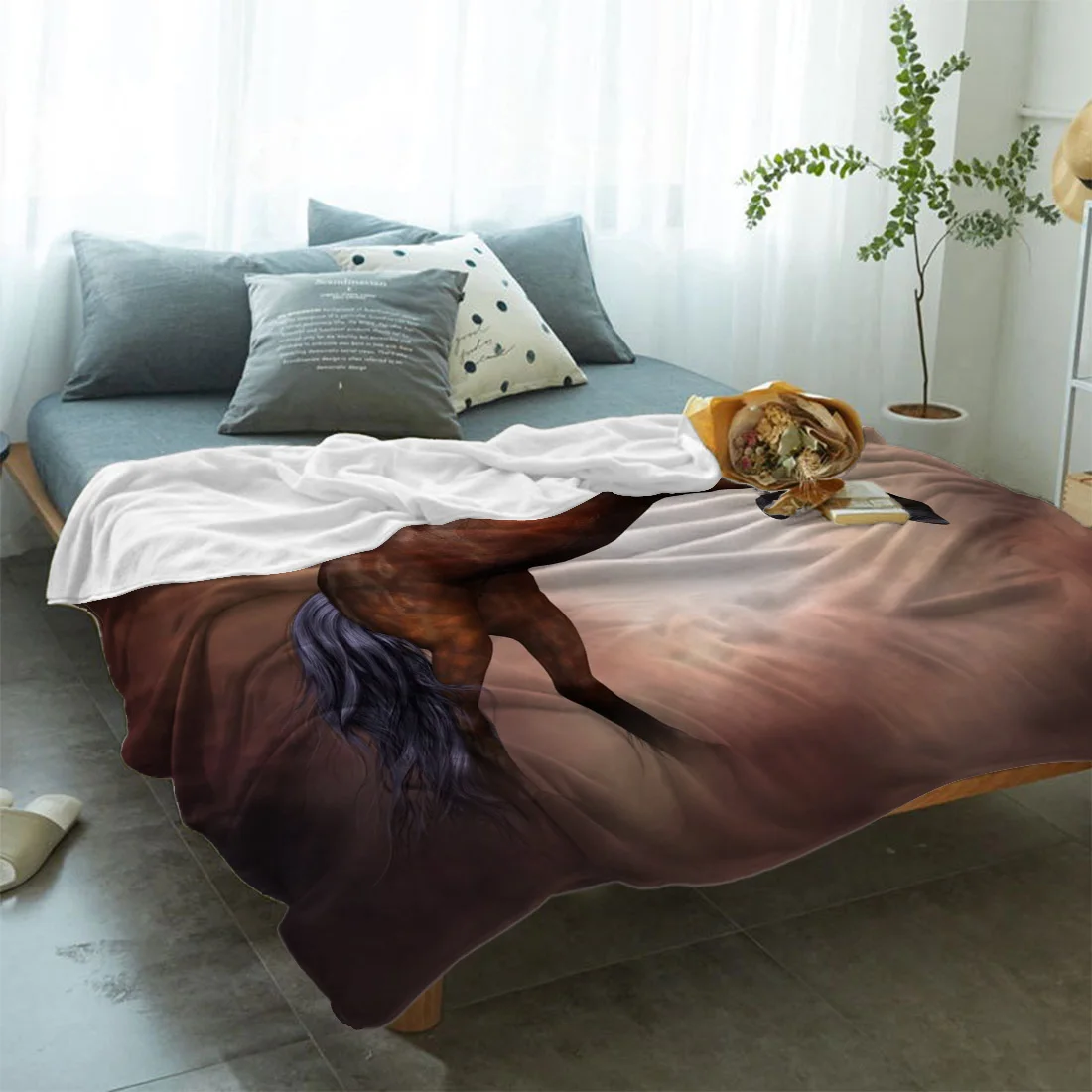 Running Galloping Horse Brown Animal Throw Blanket Warm Microfiber Blanket Flannel Blanket for Bedroom Bed Cover