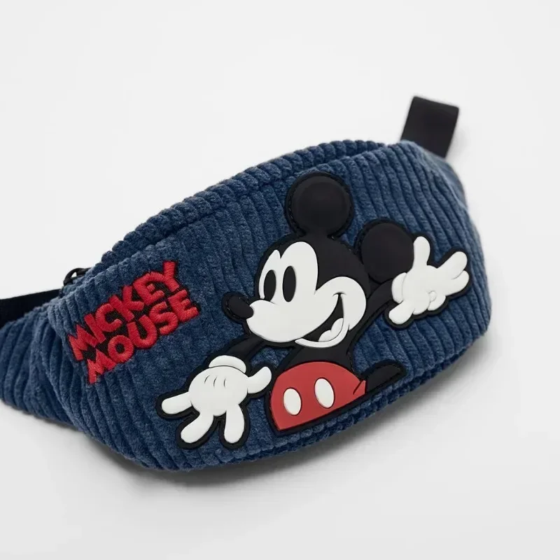 Disney\'s new blue embroidered Mickey Mouse corduroy fabric children\'s crossbody bag primary school student waist bag