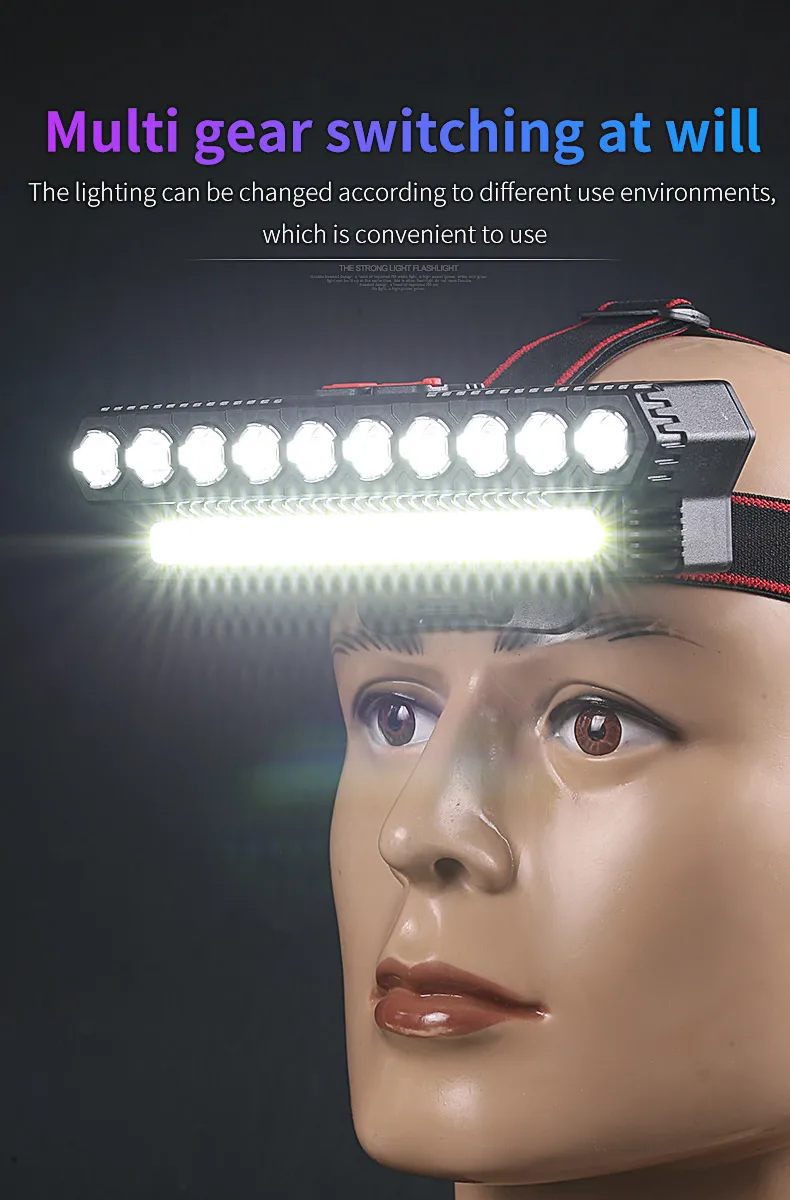 F5 المحمولة الإضاءة مصباح يدوي ليلة الصيد العلوي في الهواء الطلق ضوء مشرق متعدد Led رئيس شحن USB المصباح