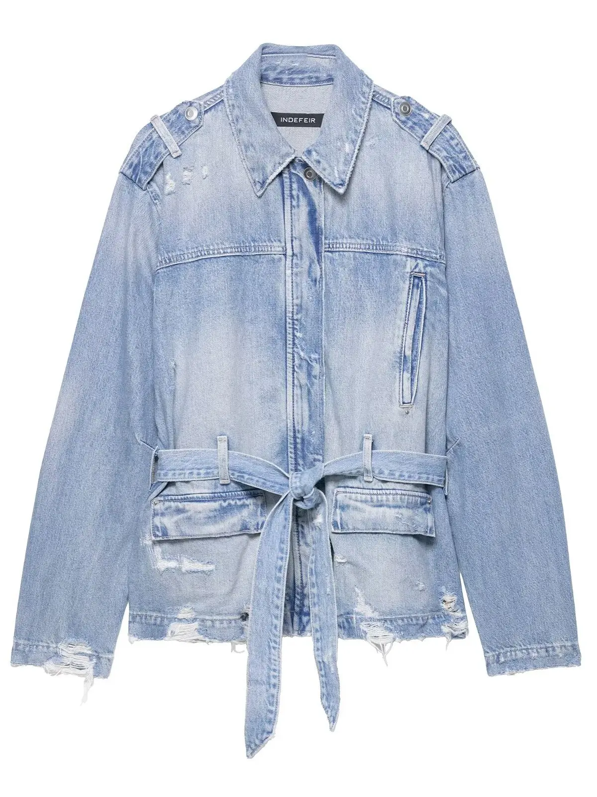 Fall 2025 New Oversize Denim Jaet with Belt And kets Women's Casual ort Coat Loose Fit Cotton Long Sve Zipper Closure