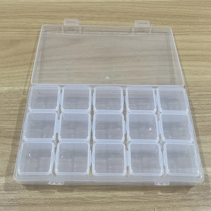 1 set of 15 independent transparent plastic storage boxes, used for DIY diamond painting, bead and jewelry storage, multifunctio