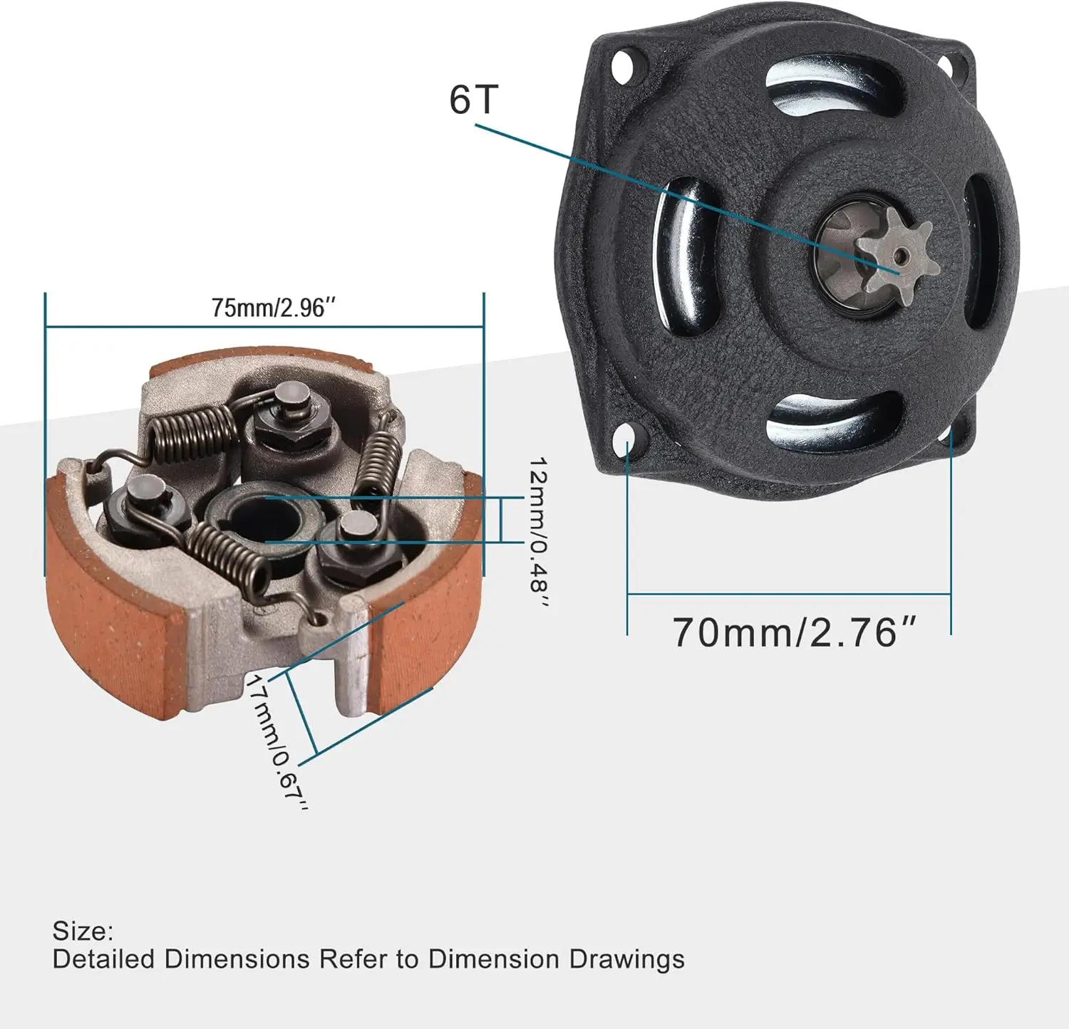 Small 25H 6 Tooth Drum Gear Box Clutch Pad Kit with Groove for 2 Stroke 47cc 49cc Mini Pocket Bike Dirt Bike ATV Go Kart Parts