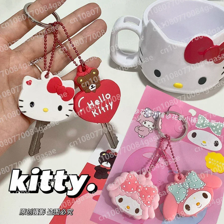 2pcs/set Kawaii Sanrio HelloKitty My Melody Anime Silicone Key Cover Keychain Control Dust Cartoon Keyrings Kids Girl Boys Gift