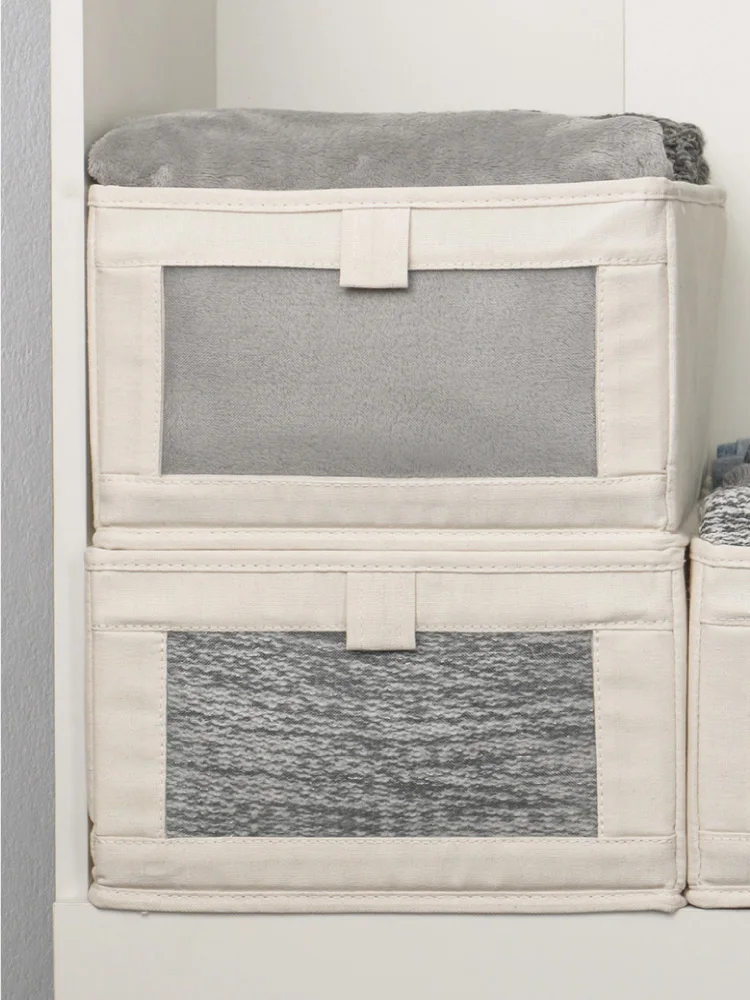 

Коробка для хранения нижнего белья из хлопка и льна с сетчатым окном, органайзер из денима, корзина для хранения под кроватью, европейский стиль, для домашнего использования