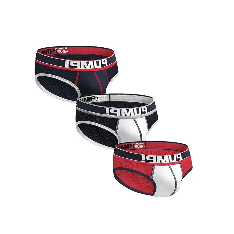 3pcs Men\'s Block Color Cotton Breathable Comfortable Quick Drying Briefs