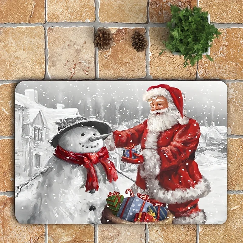 3 Pieces Santa Claus Snowman Christmas Series Bathroom Front Toilet Set Non slip Floor Mat