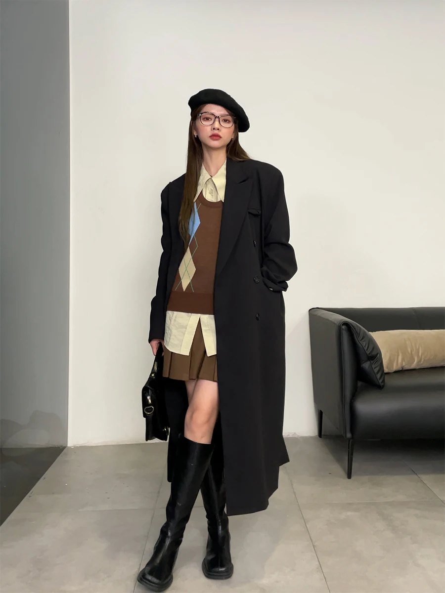 

Костюмное пальто Bla с подкладкой, женское осеннее новое дизайнерское двубортное пальто средней длины, маленькое пальто из смеси полиэстера