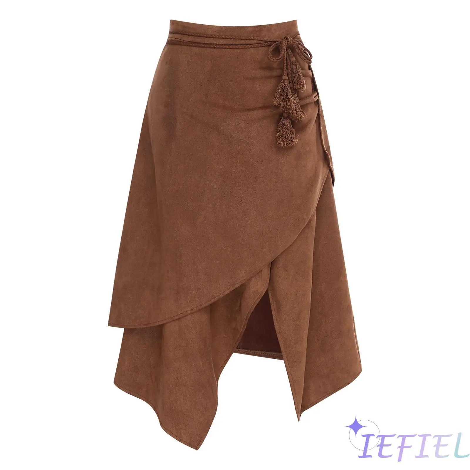 

Womens Y2K Party Skirt Carnival Cowgirl Style Tiered Irregular Hem A Line with Side Zipper And Belt for Raves Streetwear