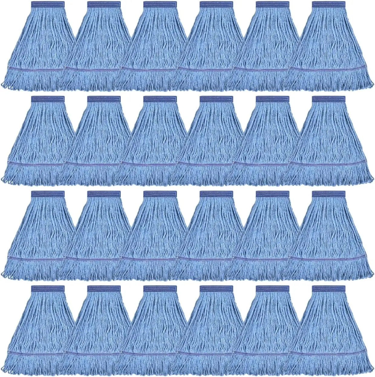 Matthew Cleaning Heavy Duty Mop Head Commercial Grade Replacement for General and Floor Cleaning, Wet Industrial Blue Cotton Looped End String Head Refills (Case of 24) Blue