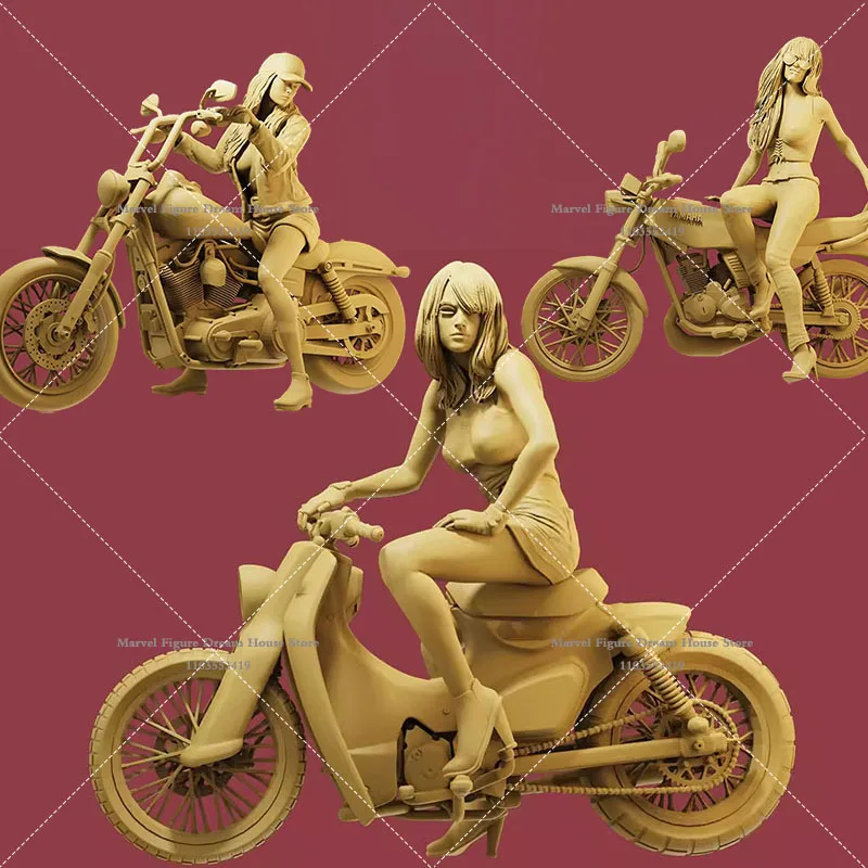 1/64 1/43 Scale Miniature Scene Doll White Model Un-panited Sexy Motorcycle Locomotive Girl Racing Micromodel Action Figure