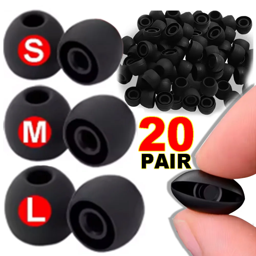 5-20Pair Replacement  Universal Earbud Tips for Wired/Wireless Headphone Silicone Earbuds Cap S M L Black/Transparent Earbud Tip