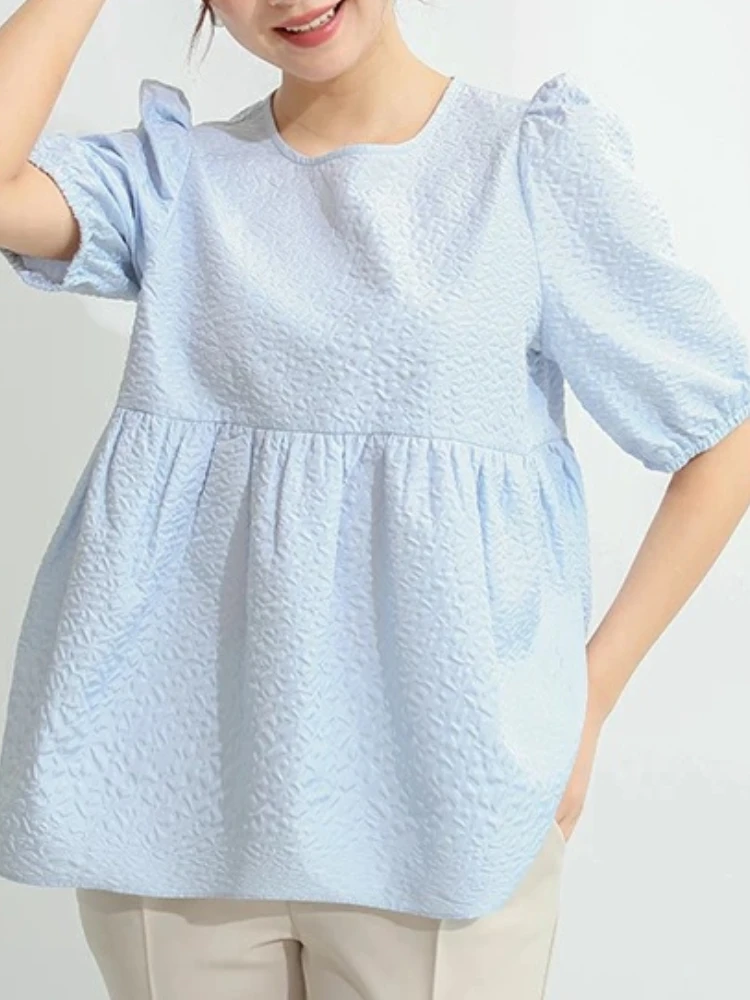 Japanese chic sweet solid blouse women