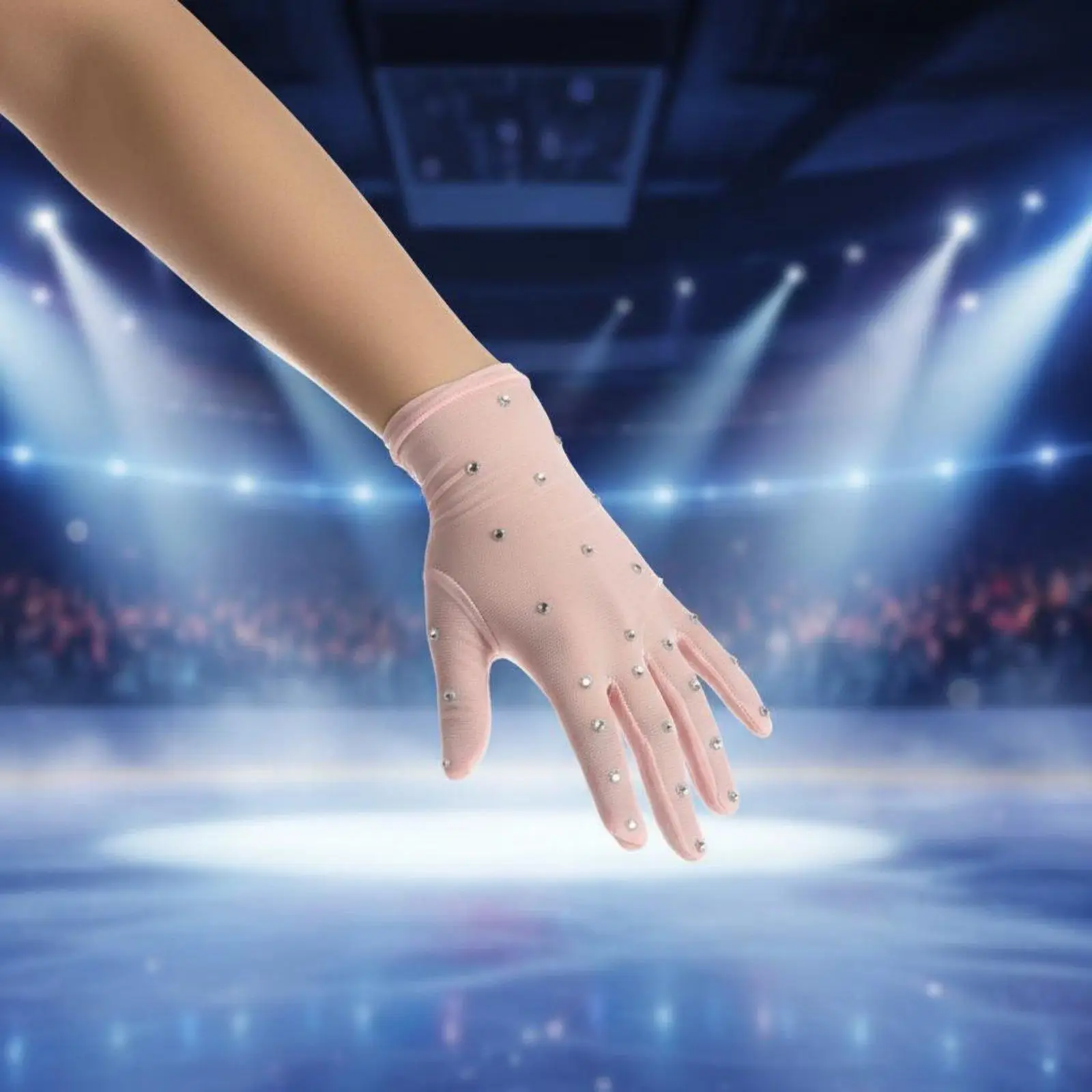 Ice Skating Mesh Gloves for Women Rhinestone Detail Transparent Breathable Gloves for Girls Stage Performance and Gymnastics