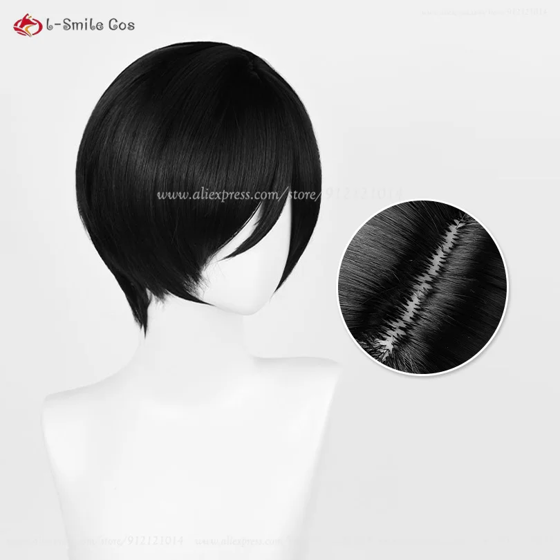 Peluca de Anime Ada Wong para Cosplay, cabellera sintética resistente al calor, color negro corto, 32cm, para fiesta de rol y gorro