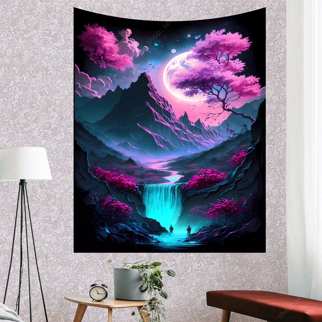 1pc Japanese Scenery Tapestry With Cherry Blossoms And Mountains, Living Room, Bedroom, Home Decoration, Party Decoration