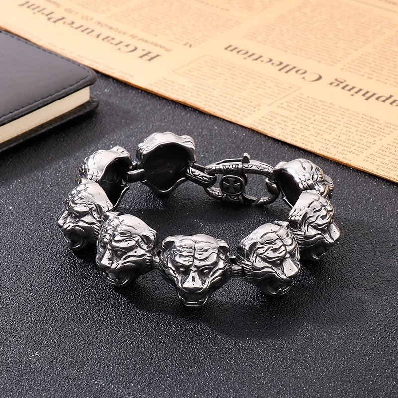 Gothic Heavy Jewelry Stainless Steel Large Biker Tiger Link Chain Mens Bracelet for Father Husband Gifts 22mm 9''